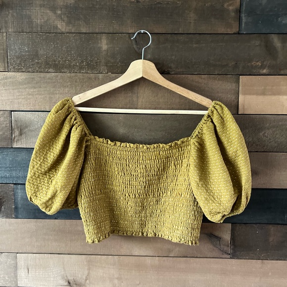 Modern Wild Fable Mustard Yellow Smocked Puff Sleeve Crop Top – Size M - Picture 5 of 12